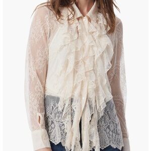 Robert Rodriguez Cream Lace Ruffle Blouse